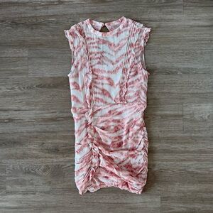 All Saints Hali Areias Mini Dress Pink Ruffled Ruched, Size US 10
